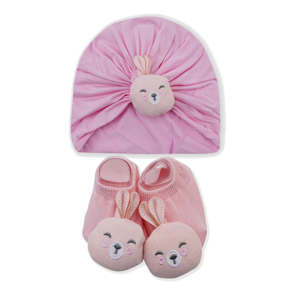Baby Turban Cap & Booties Set Pink Rabbit - Sunshine