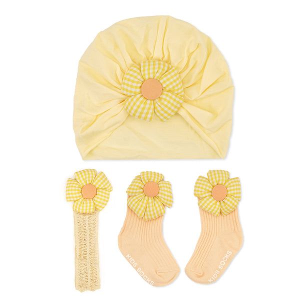 3 Pcs Headband Socks & Cap Set Sunflower Yellow - Sunshine