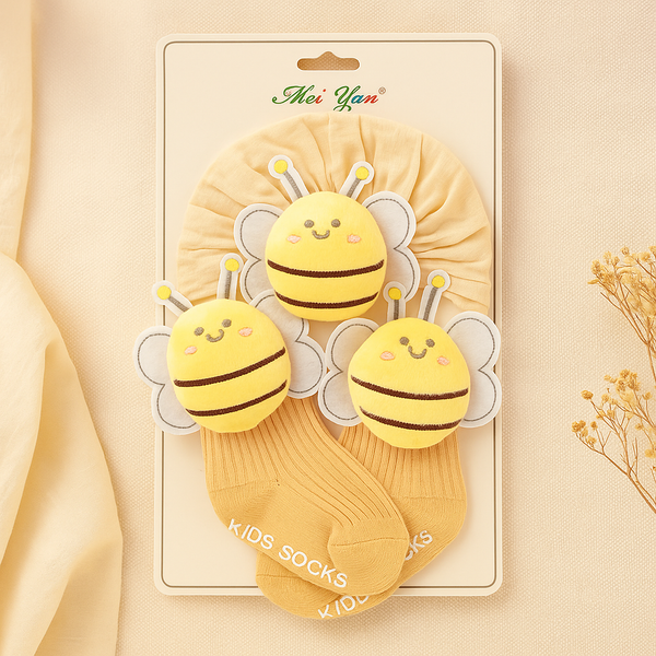 2 Pcs Cap & Socks Set Character Beige & Yellow - Sunshine