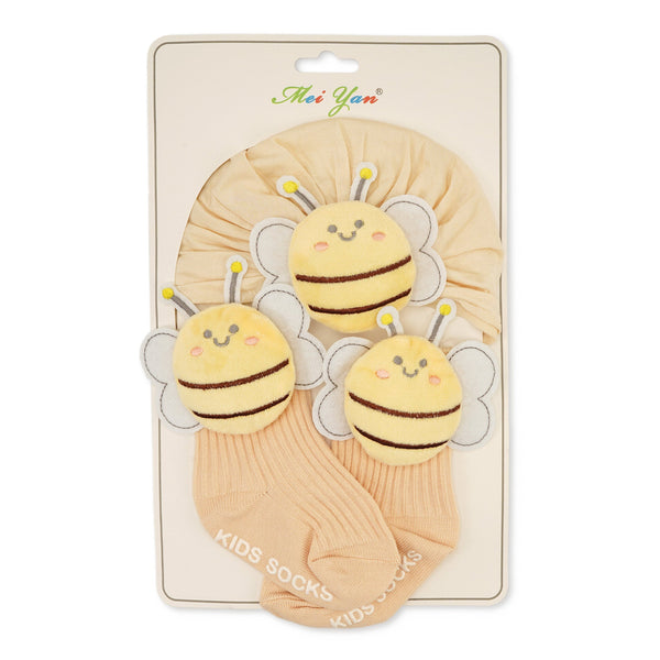 2 Pcs Cap & Socks Set Character Beige & Yellow - Sunshine