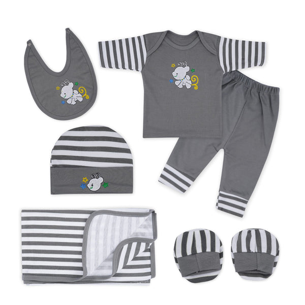 Baby 6Pcs Gift Set Suit Grey White Stripes - Sunshine