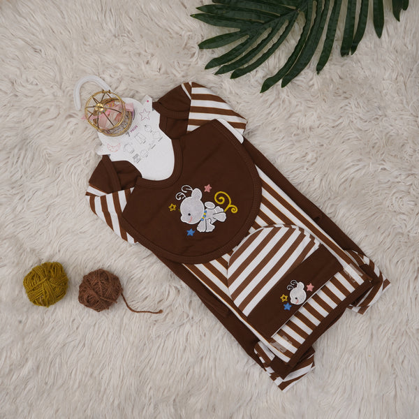 Baby 6Pcs Gift Set Suit Brown White Stripes - Sunshine