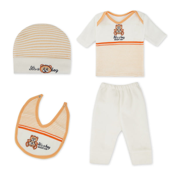 Baby 4Pcs Gift Set Suit White & Orange Bear - Sunshine