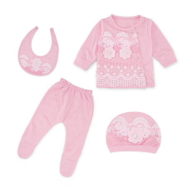 Sunshine Newborn Baby 4Pcs Embroidered Gift Set Pink