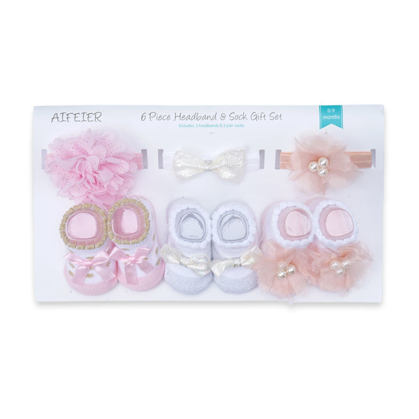 Baby 6Pcs Headband & Socks Gift Set Multicolor (0-9 Months) - Sunshine