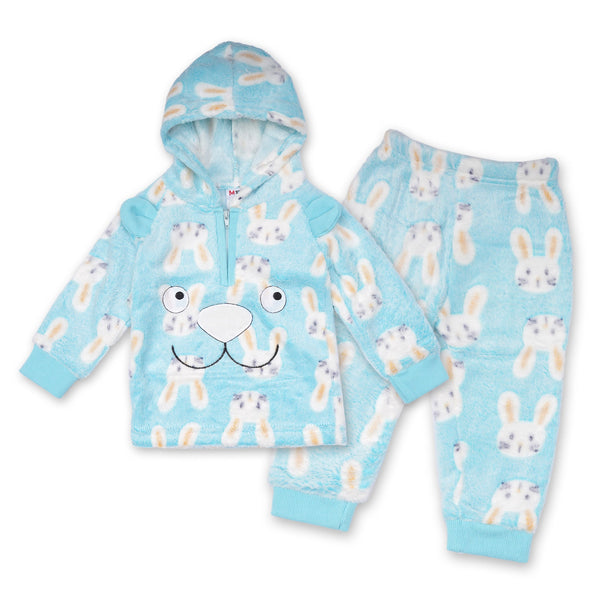 Baby Woolen Hoodie & Pajama Set Printed Rabbits Blue - Sunshine