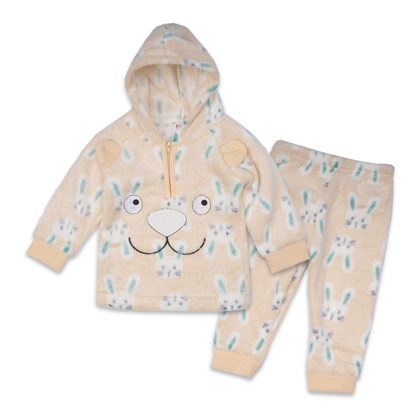 Baby Woolen Hoodie & Pajama Set Printed Rabbits Beige - Sunshine