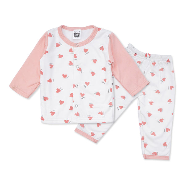 Fleece Baby Night Suit Hearts Pink - Sunshine