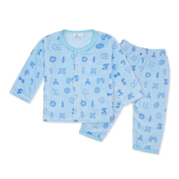 Velvet Baby Night Suit Printed Alphabet Blue - Sunshine