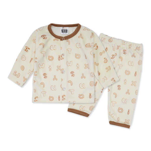 Velvet Baby Night Suit Printed Alphabet Brown - Sunshine