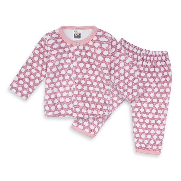 Baby Warm Fleece Night Suit Printed Flowers Pink - Sunshine