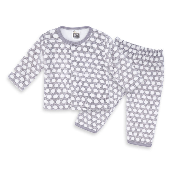 Baby Warm Fleece Night Suit Printed Flowers Grey - Sunshine