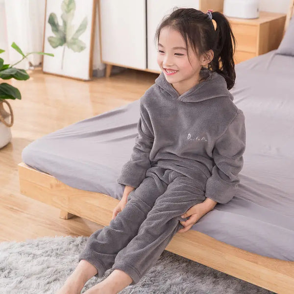 Kids Fleece Hoodie & Pajama Set Grey - Sunshine