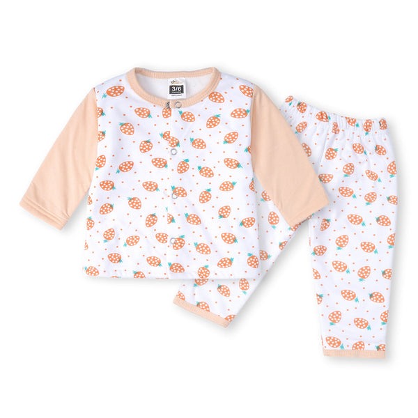 Baby Sleepsuit Fleece Orange Strawberry - Sunshine