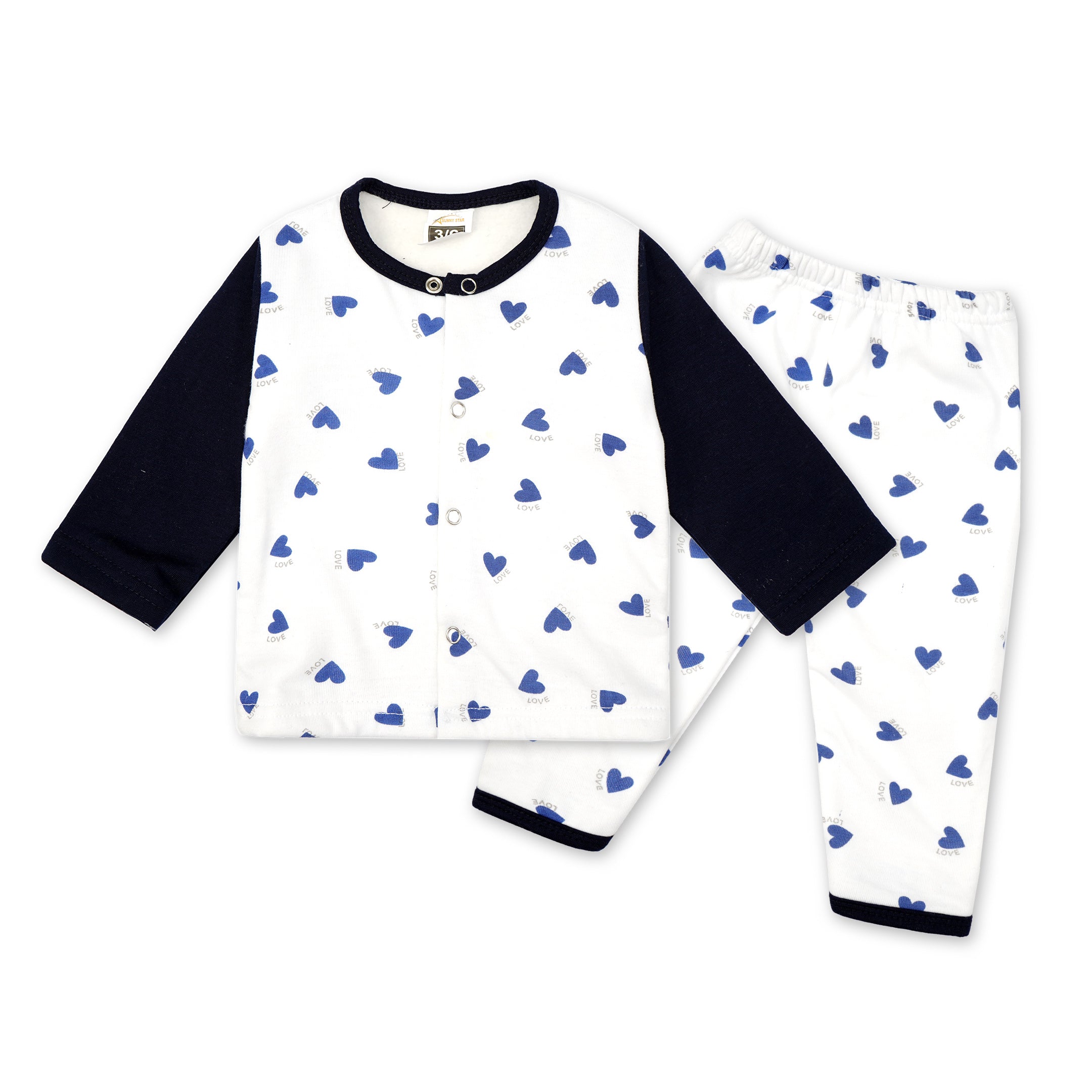 Baby Sleepsuit Fleece Navy Blue Hearts Sunshine Baby