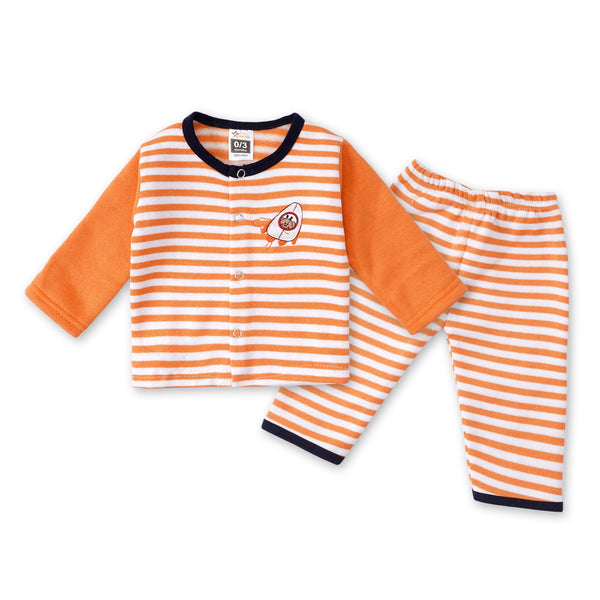 Fleece Baby Night Suit Orange And White - Sunshine