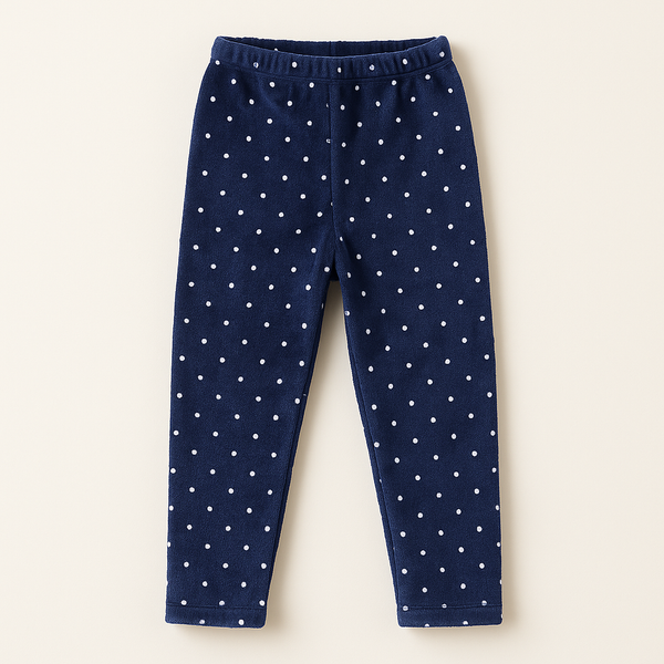 Kids Velvet Tights Navy Blue Polka Dots - Sunshine
