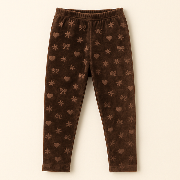 Kids Velvet Tights Heart Brown - Sunshine