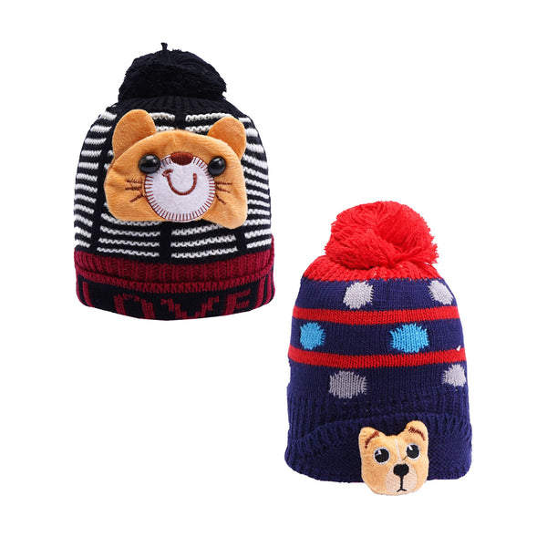 SUNSHINE BABY CAP PACK OF 2 BLACK AND RED STRIPES