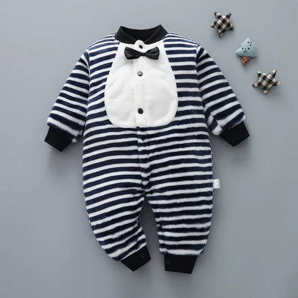 SUNSHINE VELVET ROMPER WITH BOW NAVY BLUE STRIPS NO-90-52(18-24M)