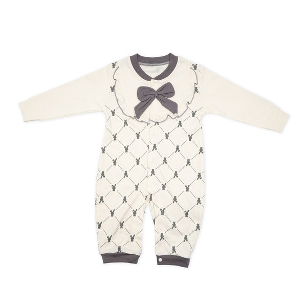 SUNSHINE GIRLS ROMPER  BOW & RABBIT OFF WHITE & GREY 90-52 (18-24)