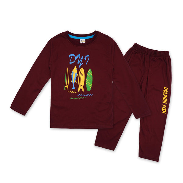 SUNSHINE PAJAMA SET FISH  MAROON 11-12 Y