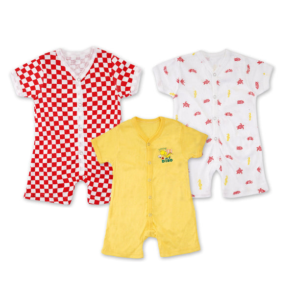 BABY PACK OF 3 SLEEPSUIT CRABS & TORTOISE WHITE - SUNSHINE  (0-3 MONTHS)