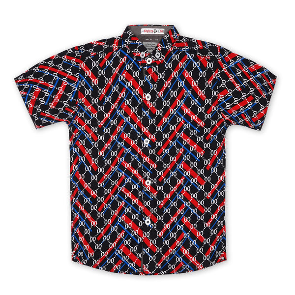 SUNSHINE BOYS SHIRT HALF SLEEVES BRANDS BINARY RED NO.26 (9-10) Y