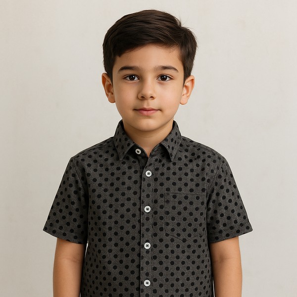 Boys Half Sleeve Casual Shirt Polka Dots Grey - Sunshine