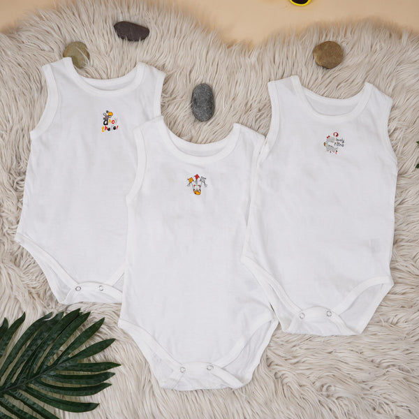 SUNSHINE-BODY SUIT PACK OF 3 SLEEVE LESS DINO WHITE(18-24M)