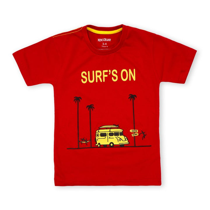 MINI CHARM KIDS PRINTED T-SHIRT SURFS ON RED 11-12 Y