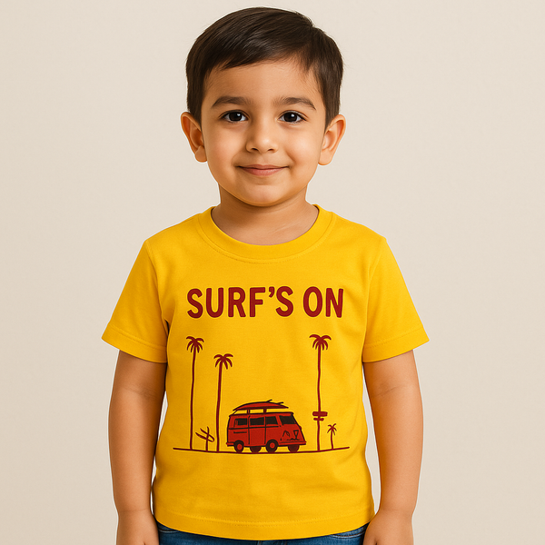 Kids Printed T-Shirt Surfs On Yellow - Mini Charm