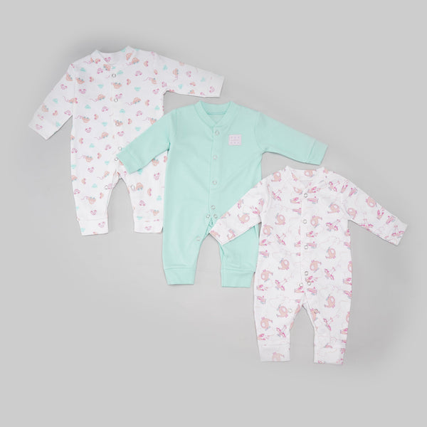 BABY SLEEPSUIT PACK OF 3 HELICOPTER SEE GREEN  18-24