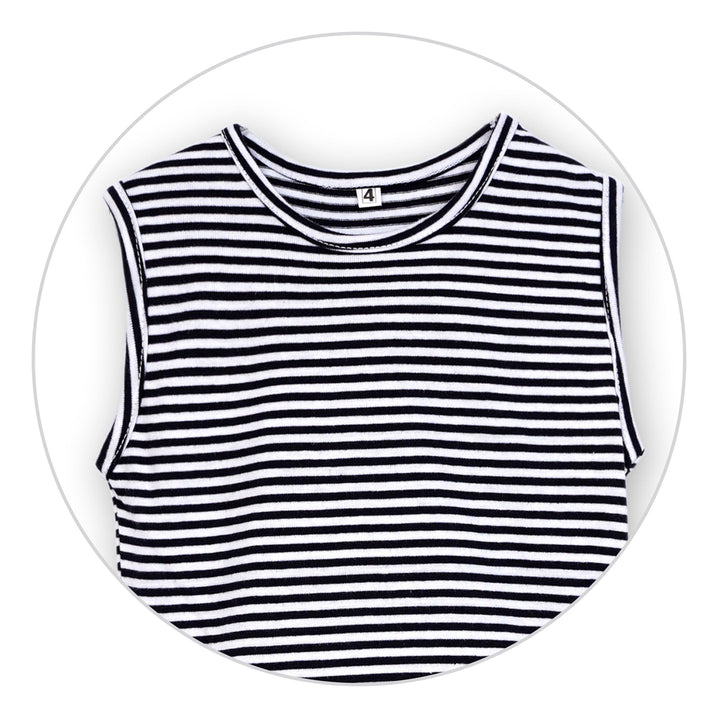 GIRLS FROCK WIDE STRIPES BLACK 4-5 Y