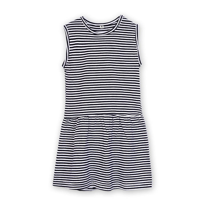 GIRLS FROCK WIDE STRIPES BLACK 4-5 Y