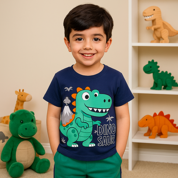 Kids T-Shirt & Short Set Printed Dinosaur Navy Blue - Sunshine