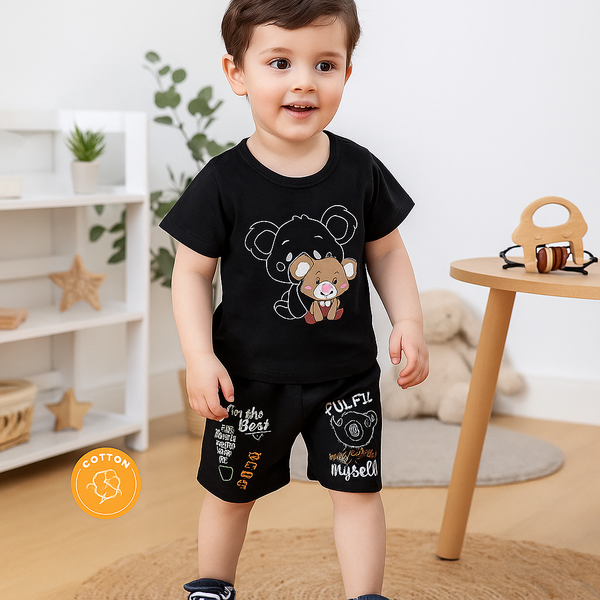 Kids T-Shirt & Short Set Printed Koala Black - Sunshine