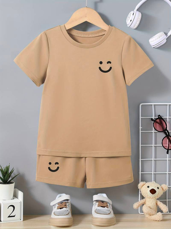 MINICHARM KIDS SHORT AND SHIRT SMILEY BROWN 7-8Y