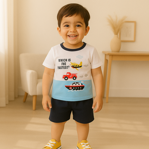 Kids T-Shirt & Short Set Printed Fastest White - Sunshine