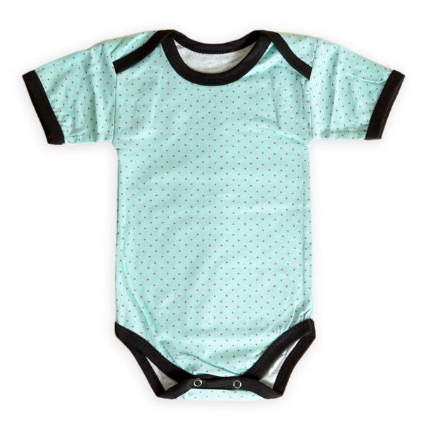 BABY BODY SUIT HEART POLKA DOTS SEE GREEN- SUNSHINE 6-12M