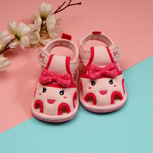 Kids Sandals Cute Face & Bow Baby Pink - Sunshine