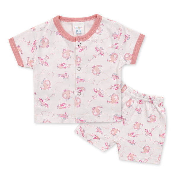 SUNSHINE BABY SLEEPSUIT  HELICOPTER PINK  (6-9M )