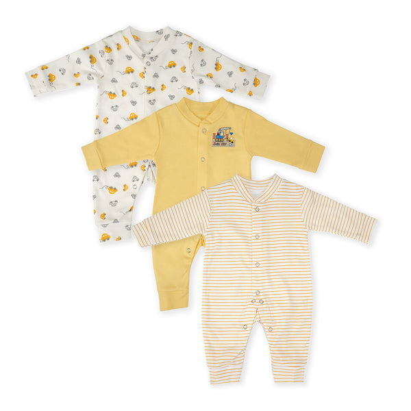 BABY SLEEPSUIT PACK OF 3 CAR YELLOW 18-24 M