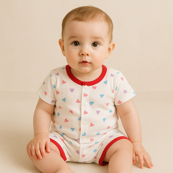 Baby Cotton Night Suit Heart Pink - Sunshine