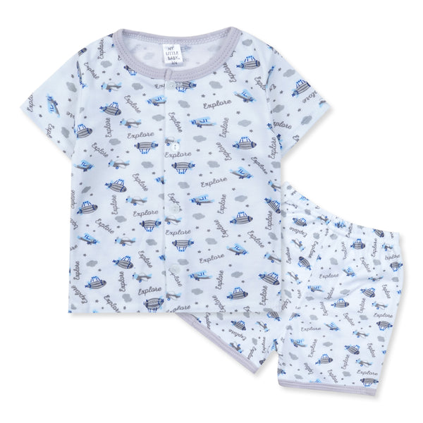 Baby Cotton Night Suit Airplane Grey - Sunshine