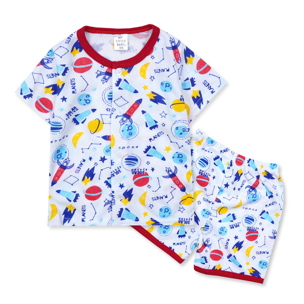 Baby Cotton Night Suit Planets Red - Sunshine