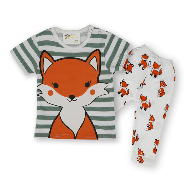 SUNSHINE FOX HALF SLEEVE PAJAMA SET GREEN STRIPES 12-18M