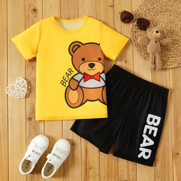 Kids T-Shirt & Short Set Printed Bear Yellow - Sunshine