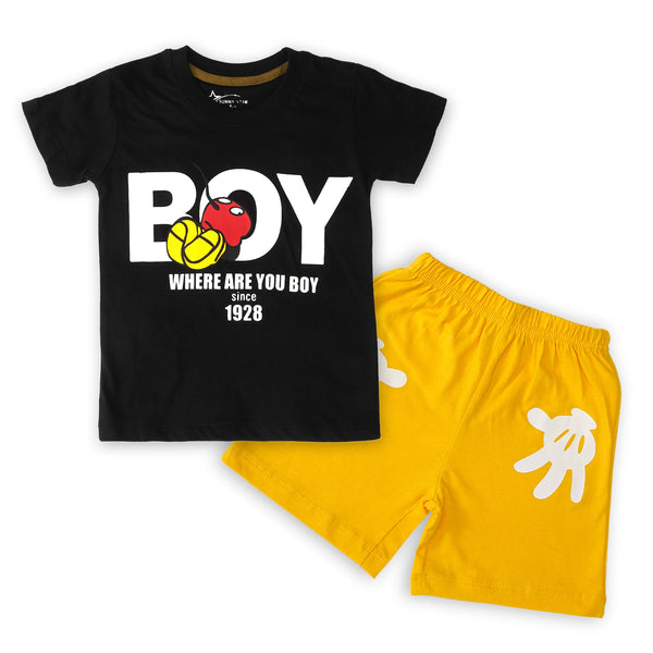 SUNSHINE KIDS SHORT & SHIRT WHERE R U BOY BLACK 3-4Y