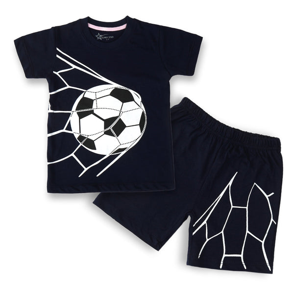 SUNSHINE KIDS SHORT & SHIRT FOOT BALL NAVY BLUE  3-4Y